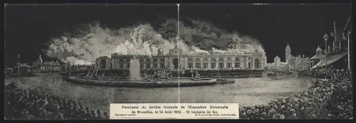 Klapp-AK Bruxelles, Panorama du terrible Incendie de l`Exposition Universelle, le 14 Août 1910