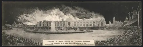 Klapp-AK Bruxelles, l'Exposition Universelle 1910, Panorama du terrible Incendie