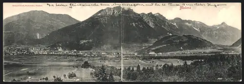 Klapp-AK Bludenz, Totalansicht mit Gebirgspanorama