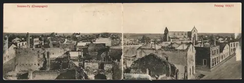 Klapp-AK Somme-Py /Champagne, Teilansicht mit Ruinen
