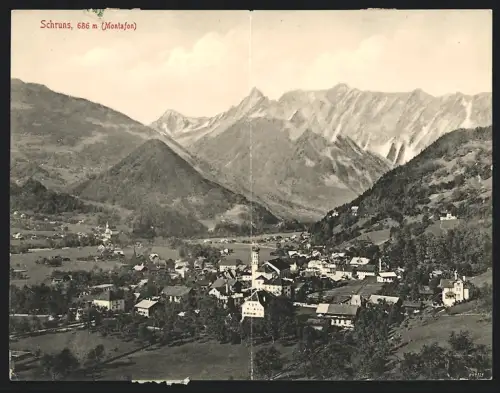 Klapp-AK Schruns, Blick über die Dächer des Ortes