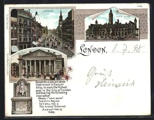 Lithographie London, Cheapside, Royal Exchange, Imperial Institute