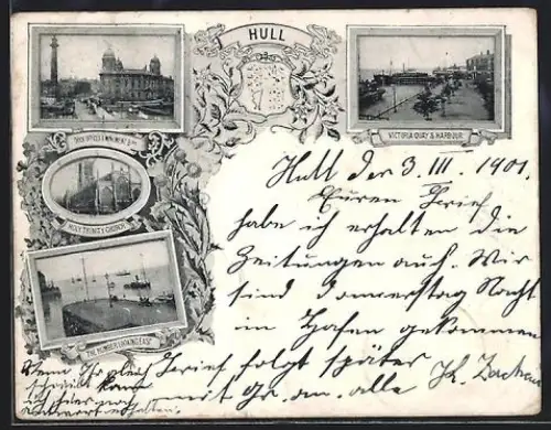 Mini-AK Hull, Victoria Quay and Harbour, Coat of Arms, Holy Trinity Church