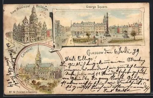 Mini-AK Glasgow, George Square, New Municipal Buildings, Cathedral