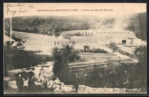 AK Mouron /Montreuillon, L`usine des Grands Moulins et paysage environnant