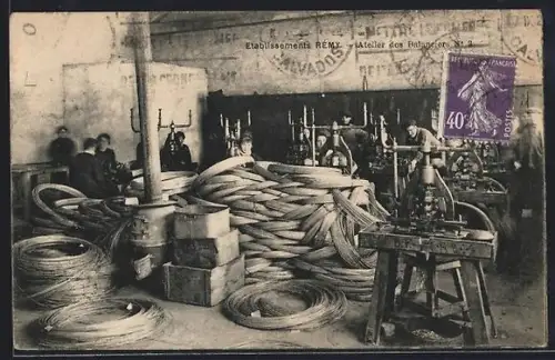 AK Fourchambault, Atelier des Établissements Rémy avec ouvriers et machines de fabrication de câbles