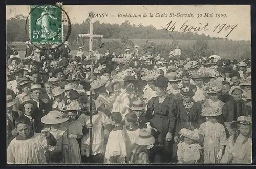 AK Brassy, Bénédiction de la Croix St-Gervais, 30 Mai 1909