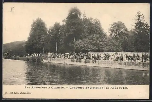 AK Clamecy, Les Américains, Concours de Natation, 15 Août 1918