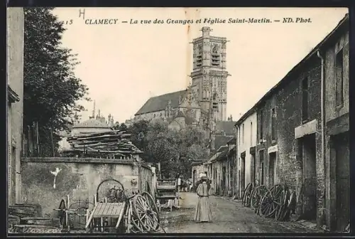 AK Clamecy, La rue des Granges et l`église Saint-Martin