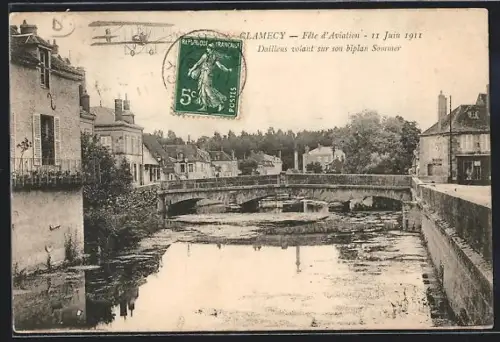 AK Clamecy, Fête d`Aviation 11 Juin 1911, Daillens volant sur son biplan Sommer