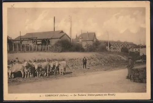 AK Corbigny /Nièvre, La Tuilerie, Embarquement des Boeufs