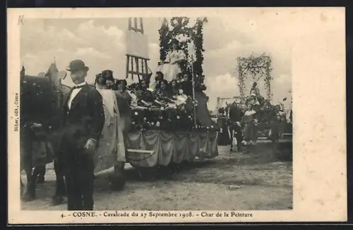 AK Cosne, Cavalcade du 27 Septembre 1908, Char de la Peinture