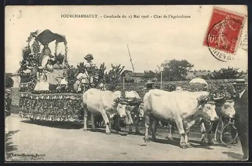 AK Fourchambault, Cavalcade du 17 Mai 1908, Char de l`Agriculture