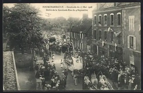 AK Fourchambault, Défilé de la Cavalcade Rue du 4-Septembre le 17 Mai 1908