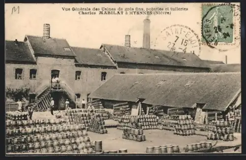 AK Myennes /Nièvre, Vue générale des usines de grès fins, poteries et tuileries Charles Mabilat