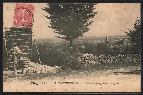 AK Saint-Révérien, La taille des pavés de grès