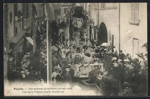 AK Pouilly, Châr de la Moisson dans la Grande rue lors de la Fête pastorale de St-Pierre