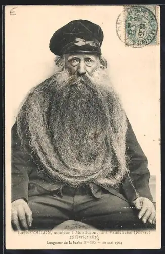 AK Montlucon, Portrait de Louis Coulon avec sa célèbre barbe longue