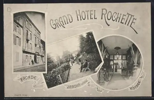 AK Néris-les-Bains, Grand Hôtel Rochette avec facade, jardin et entrée élégante
