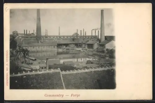 AK Commentry, Forge et cheminées industrielles au bord de l`eau