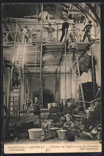 AK Chanceaux-sur-Choisille, Intérieur de l`église le jour de l`inventaire