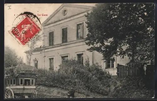 AK Monts, La Gare avec diligence L`Hirondelle