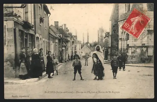 AK Nouans /Indre-et-Loire, Entrée de l`Église et Route de St-Aignan