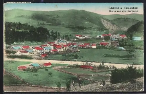 AK Munkacs /Karpaten, Gesamtansicht mit Fernblick aus der Vogelschau