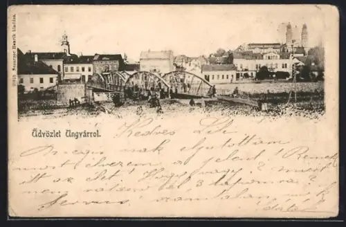 AK Ungvár, Panorama mit Brücke