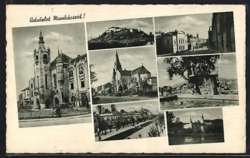 AK Munkács, Kirche, Schwimmbad, Strassenpartie