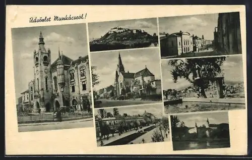 AK Munkács, Kirche, Schwimmbad, Strassenpartie