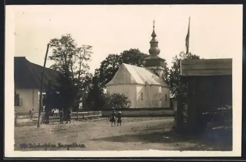 AK Talaborfalva /Karpaten, Ortspartie mit Kirche