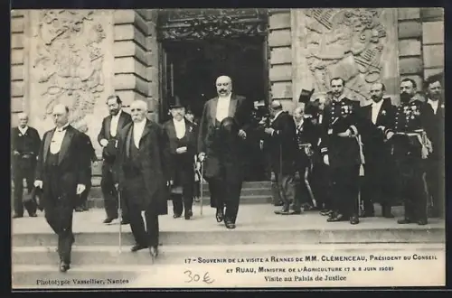 AK Nantes, Souvenir de la visite de MM. Clemenceau et Ruau au Palais de Justice