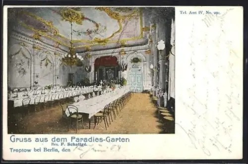 AK Berlin, Treptow, Paradies-Garten, im Festsaal