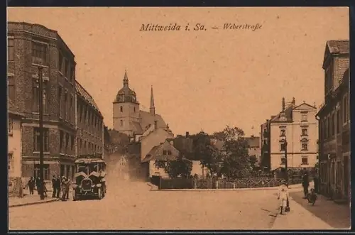 AK Mittweida i. Sa., Weberstrasse mit Kirche