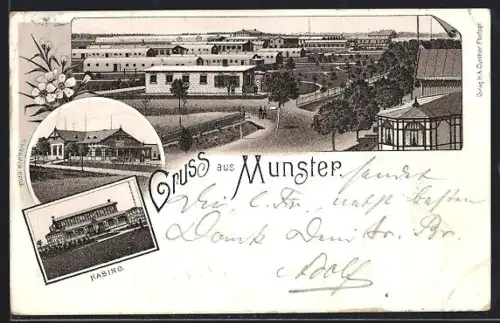 Lithographie Munster, Teilansicht, Kasino, Ortspartie