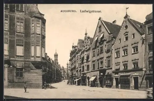 AK Augsburg, Ludwigstrasse mit Geschäften