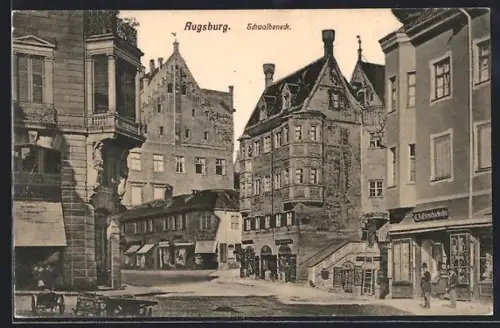AK Augsburg, Schwalbeneck mit Geschäften