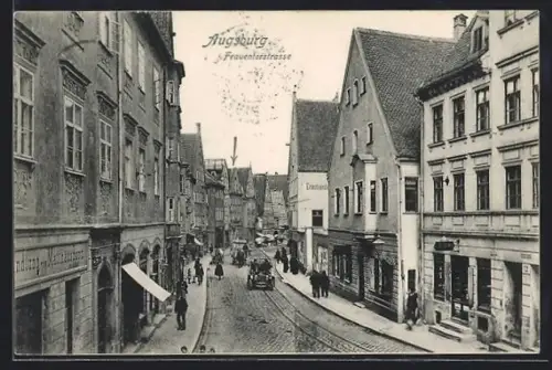 AK Augsburg, Frauentorstrassse mit Geschäften