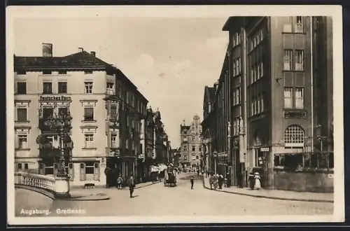 AK Augsburg, Grottenau-Strasse mit Hotel Deutsches Haus