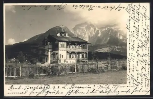 Foto-AK Strub, Hotel mit Blick in die Berge