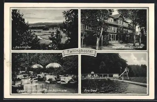 AK Fallingbostel /Lüneburger Heide, Hotel Zum Böhmetal, Garten, Freibad