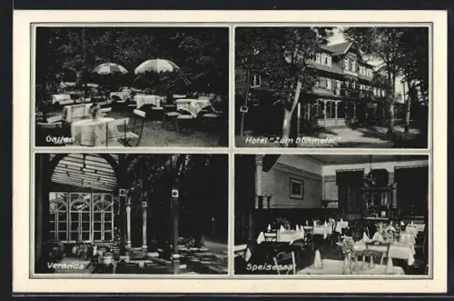 AK Fallingbostel /Lüneb. Heide, Hotel Zum Böhmetal A. Otto mit Garten, Veranda und Soeisesaal