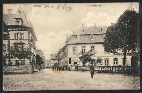 AK Prüm, Hahnstrasse mit Hotel zum goldenen Horn