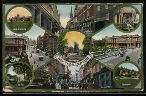 AK Wolverhampton, Royal Orphanage, Newbridge, Lichfield Street, Strassenbahn