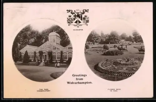 AK Wolverhampton, The Park Conservatory, Flower Beds in Park