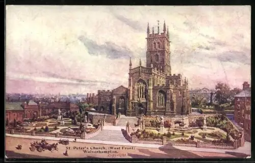 Künstler-AK Wolverhampton, St. Peter`s Church, West Front