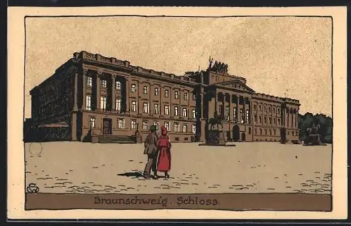 Steindruck-AK Braunschweig, Partie am Schloss