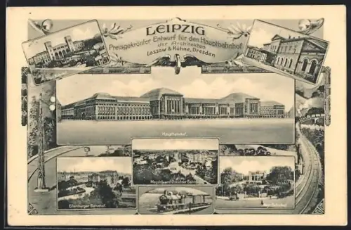 AK Leipzig, Hauptbahnhof, Entwurf von William Losso und Max Hans Kühne