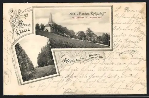 AK Rödgen /Kreis Siegen, Hotel und Pension Rödgerhof, Strassenpartie